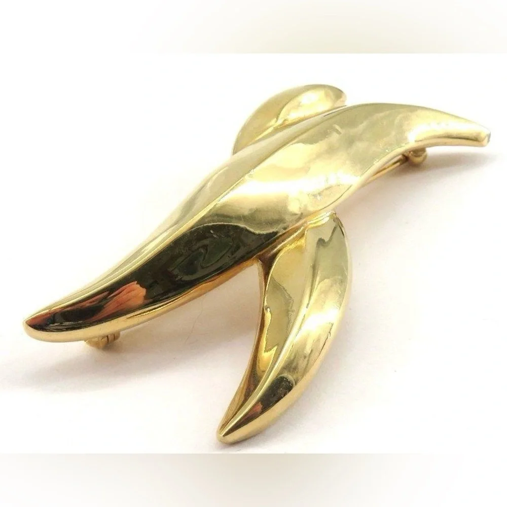 Vintage Givenchy Gold Tone Wave Brooch / Pin 19g Classy Luxury Dressy Unique